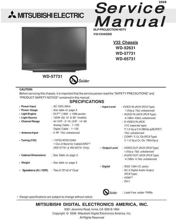 Mitsubishi Tv Wd-65838 User Manual - everbig